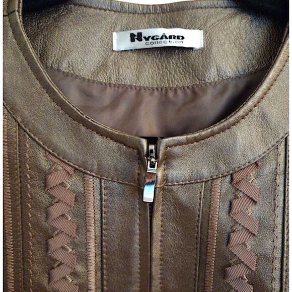 Nygard Collection Leather & Knit Jacket, Size Small (4-6), Bronze/Gold/Brown - Picture 6 of 7